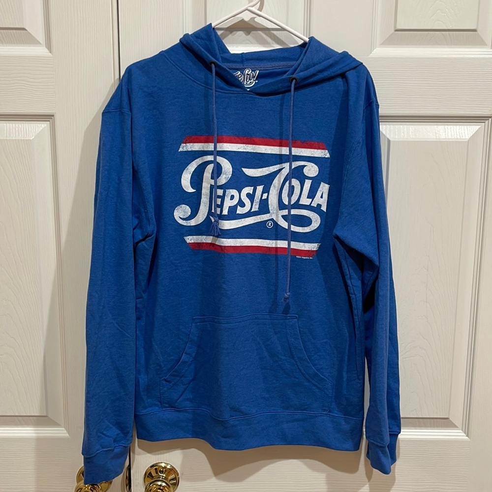 TeeLuv pepsi cola distressed logo size large french terry hooded sweatshirt